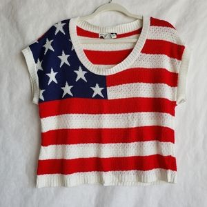 SMUDGE Flag Short Sleeve Light Sweater Size L